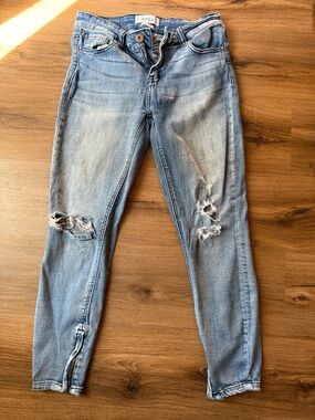 pistola Light Blue Distressed Skinny Jeans with Ankle Zips